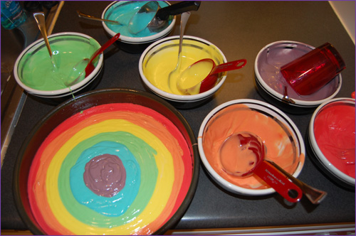 Making the Rainbow Cake -- And a Mess!