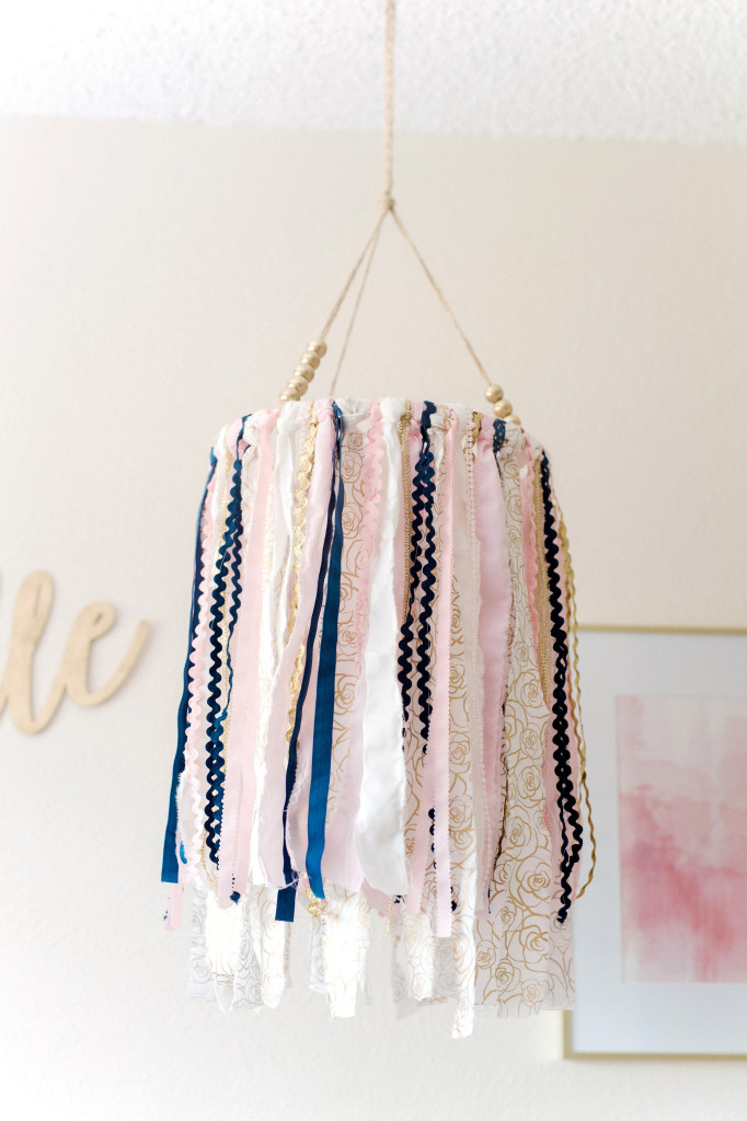DIY Pink and Navy Blue Fabric and Ribbon Mobile