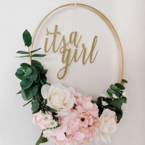 Baby Girl Floral Embroidery Hoop Wreath