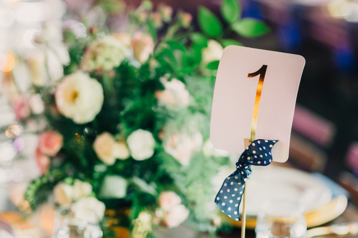 Gold Foil on White Table Numbers for Wedding | EntertainingLife.com