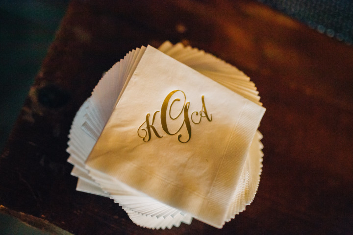 Gold foil Monogram Wedding cocktail napkins | EntertainingLife.com