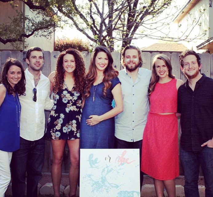 At McCall and Daniel’s gender reveal for baby boy Guinn! Andrew and I were hiding our own exciting news!