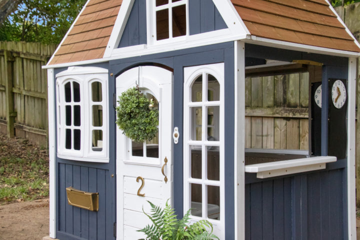 KidKraft Greystone Cottage Playhouse Madeover with Navy Blue and White Paint