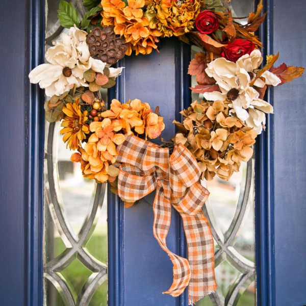 Hale Navy blue front door with fall wreath