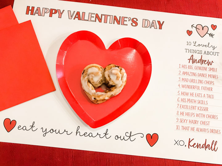 free printable valenties day placemat and heart cinnamon roll
