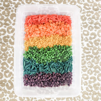Rainbow Pasta Sensory Bin Recipe for Bright Colors