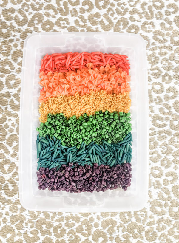 How to Make a Rainbow-Dyed Pasta Sensory Bin for Toddlers