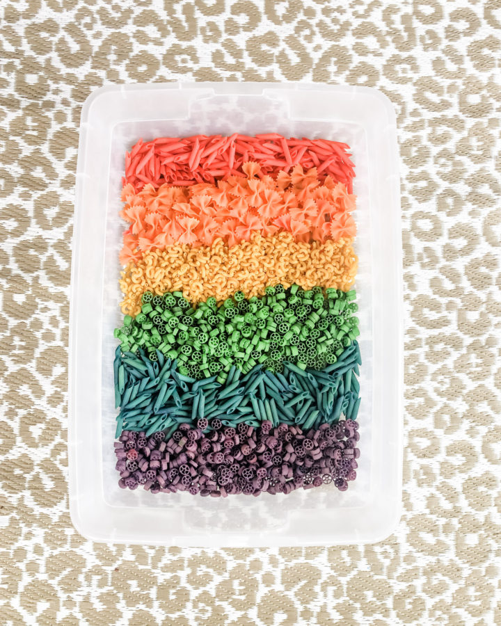 Rainbow Pasta Sensory Bin Recipe for Bright Colors