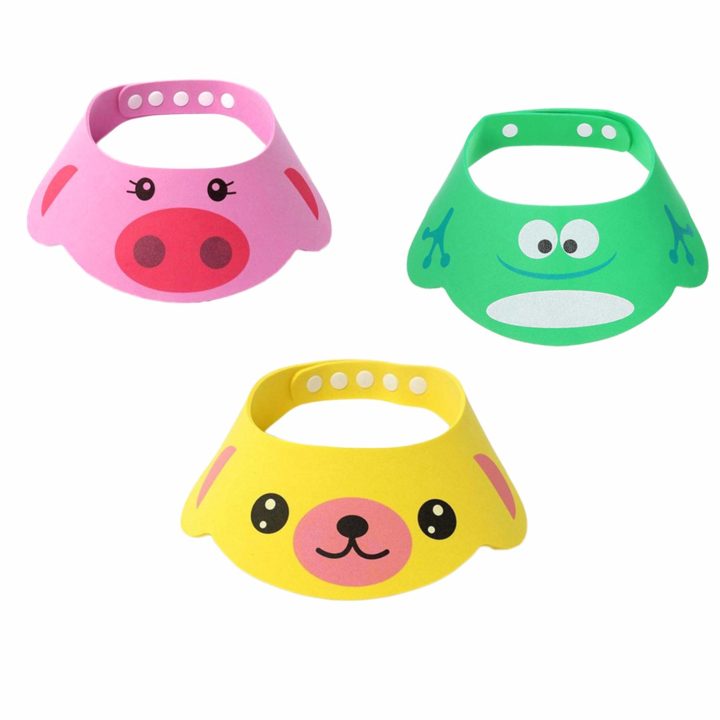 Foam adjustable baby bath visors from Amazon help keep water out of your toddler's eyes when washing out conditioner and shampoo.